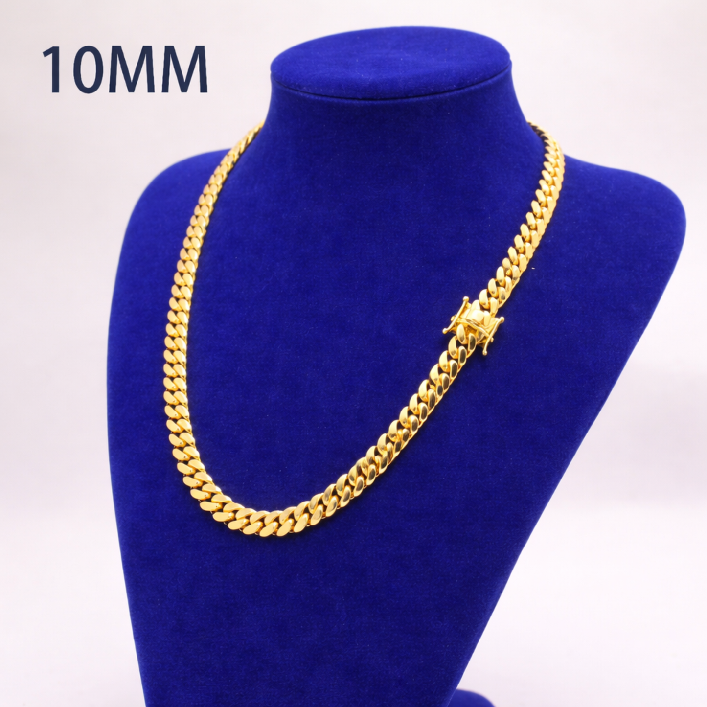 Cadena Cubana 10mm Enchapada en Oro 14K – Cierre de Caja