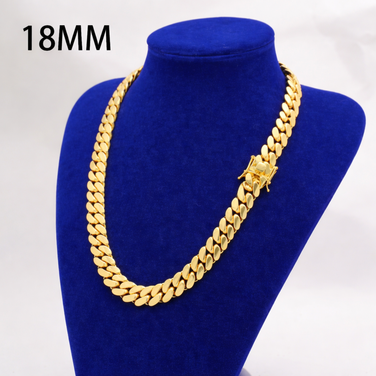 Cadena Cubana 18mm Enchapada en Oro 14K – Cierre de Caja