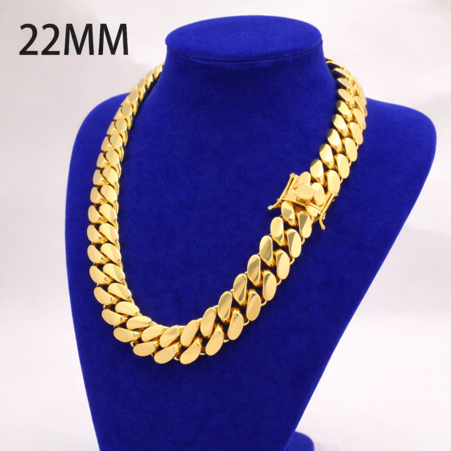 Cadena Cubana 22mm Enchapada en Oro 14K – Cierre de Caja