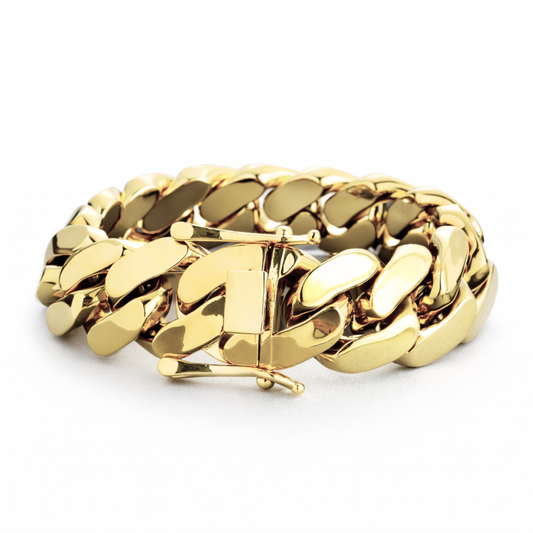 Pulsera Cubana Enchapada en Oro 14K – 22mm
