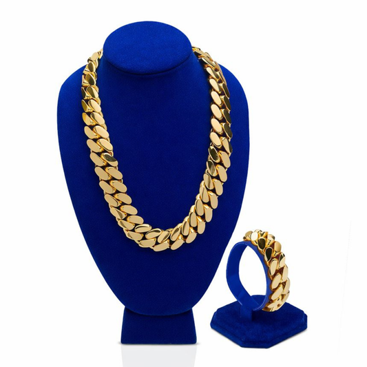 Set Cadena + Pulsera Cubana Enchapada en Oro 14K