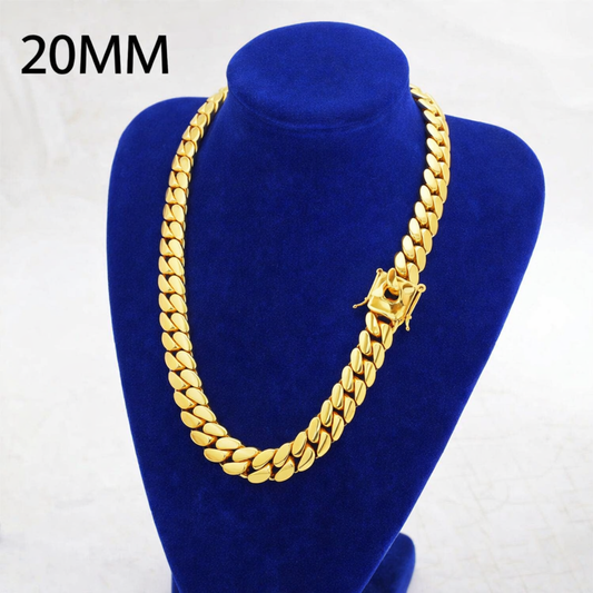 Cadena Cubana 20mm Enchapada en Oro 14K – Cierre de Caja
